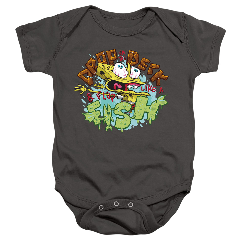 NICK361-SS-1 Spongebob Drop & Flop Infant Snapsuit, Charcoal - Small - 6 Month