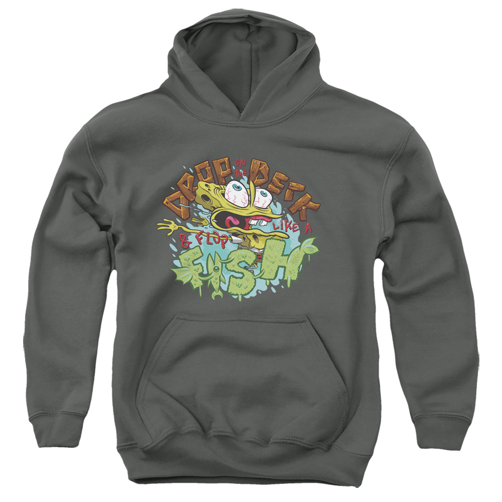 NICK361-YFTH-4 Spongebob Drop & Flop Youth Hooded Sweatshirt, Charcoal - Extra Large