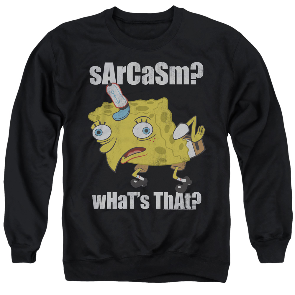 NICK481-AS-4 Spongebob Sarcasm Meme Adult Crewneck Sweatshirt, Black - Extra Large