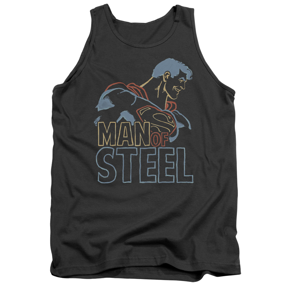 SM1969-TK-2 Superman Colored Lines Adult Tank Top, Charcoal - Medium