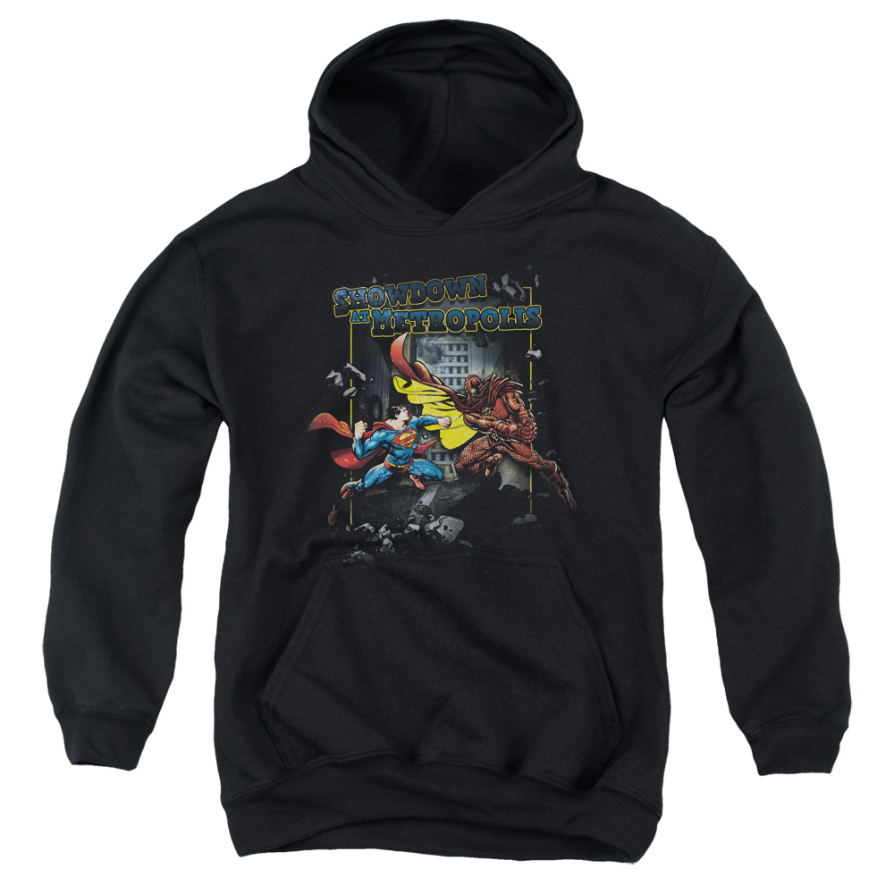 SM1974-YFTH-2 Superman Showdown Youth Hooded Sweatshirt, Black - Medium