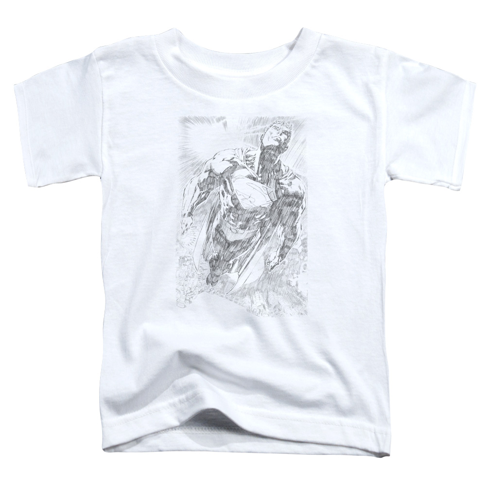SM2037-KT-1 Superman Exploding Space Sketch Toddler Short Sleeve T-Shirt, White - Large 4T