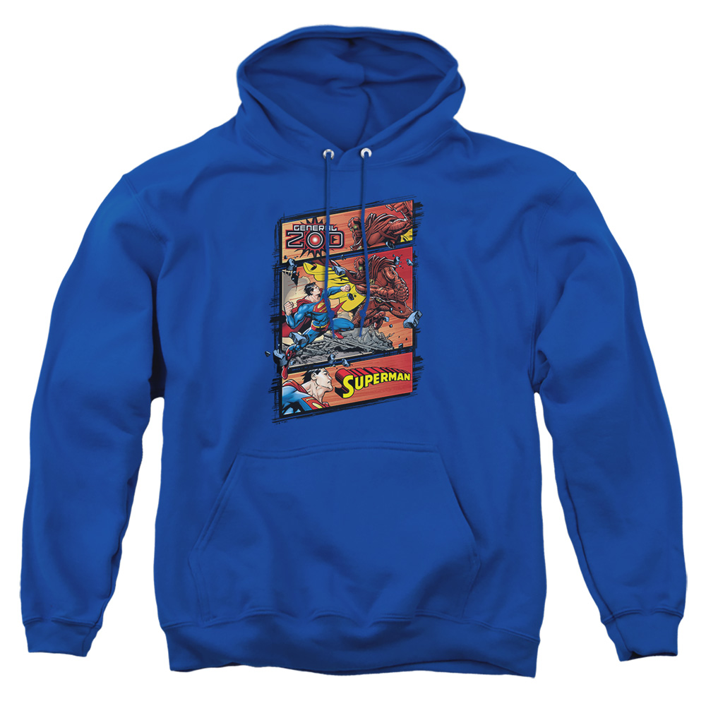 SM1882-AFTH-3 Superman Vs Zod Adult Pullover Hoodie, Royal - Large