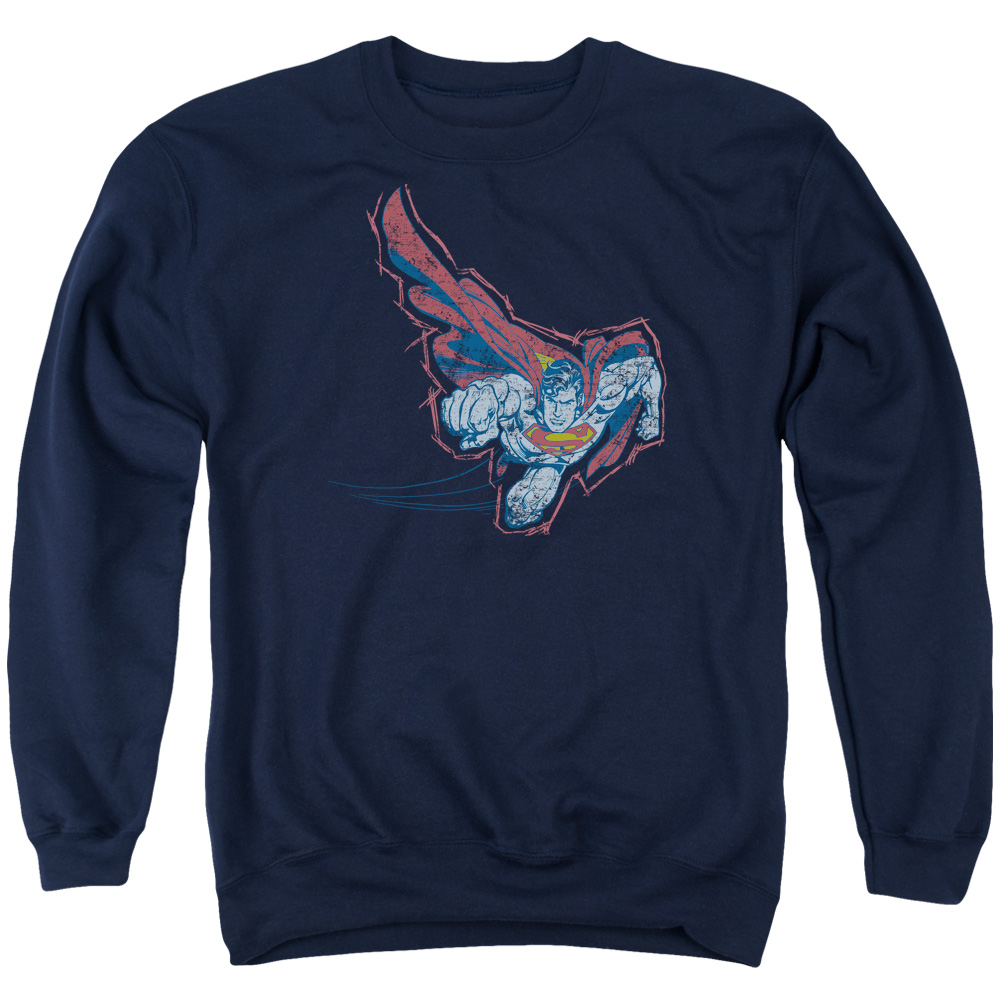 SM2018C-AS-5 Superman Scribble & Soar Adult Crewneck Sweatshirt, Navy - 2X
