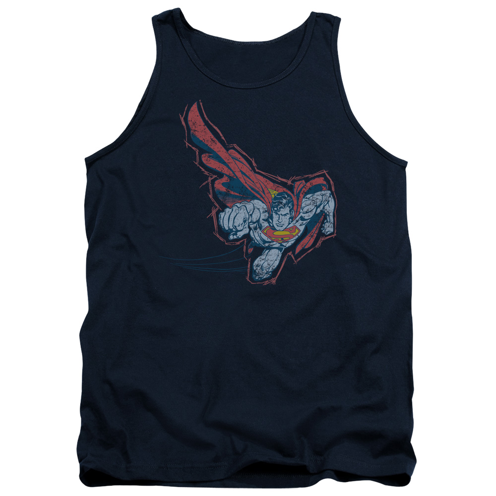SM2018C-TK-4 Superman Scribble & Soar Adult Tank Top, Navy - Extra Large