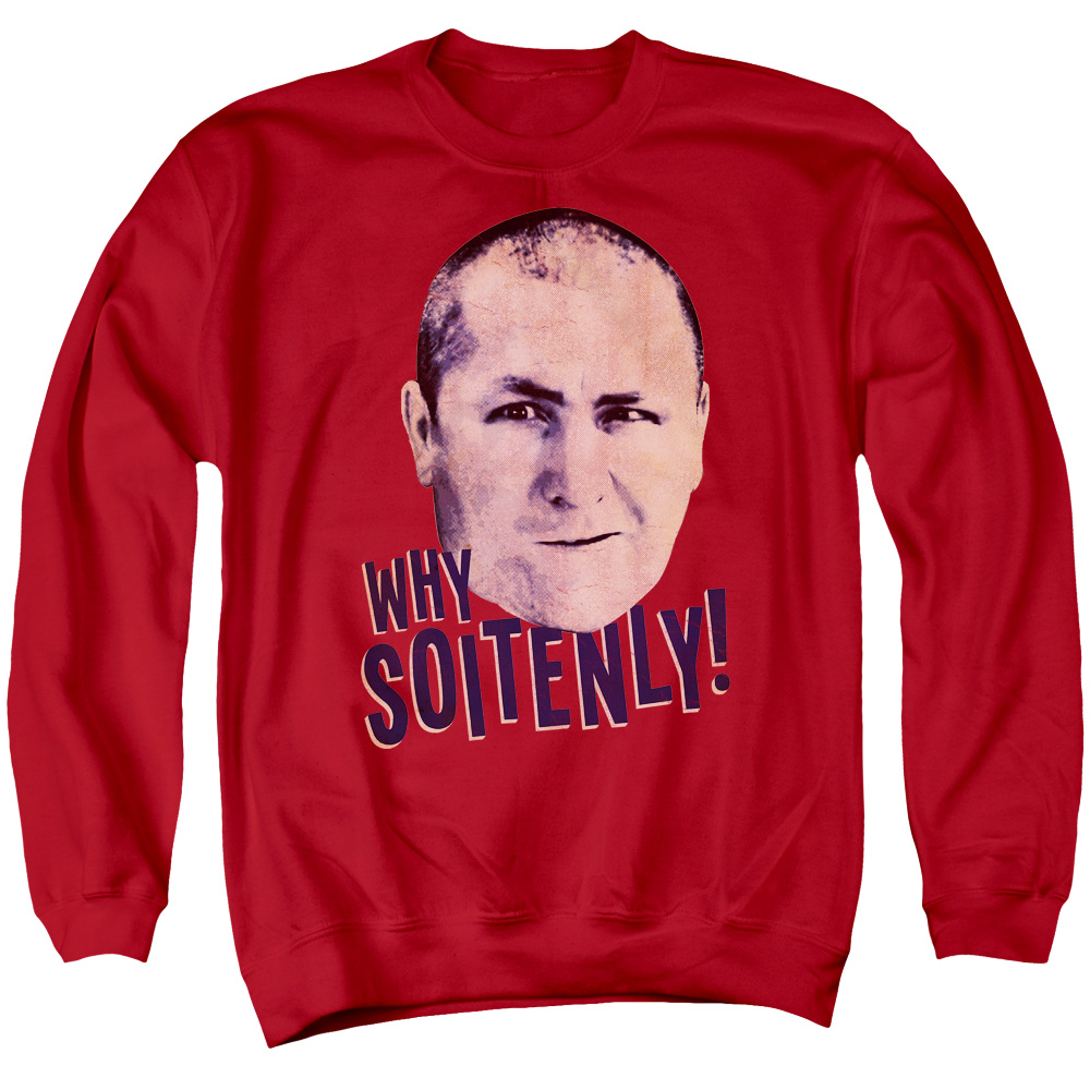 TTS126-AS-2 Three Stooges Why Soitenly Adult Crewneck Sweatshirt, Red - Medium