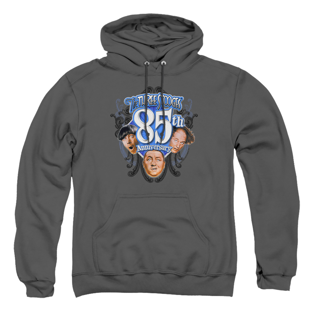 TTS142-AFTH-6 Three Stooges 85Th Anniversary 2 Adult Pullover Hoodie, Charcoal - 3X