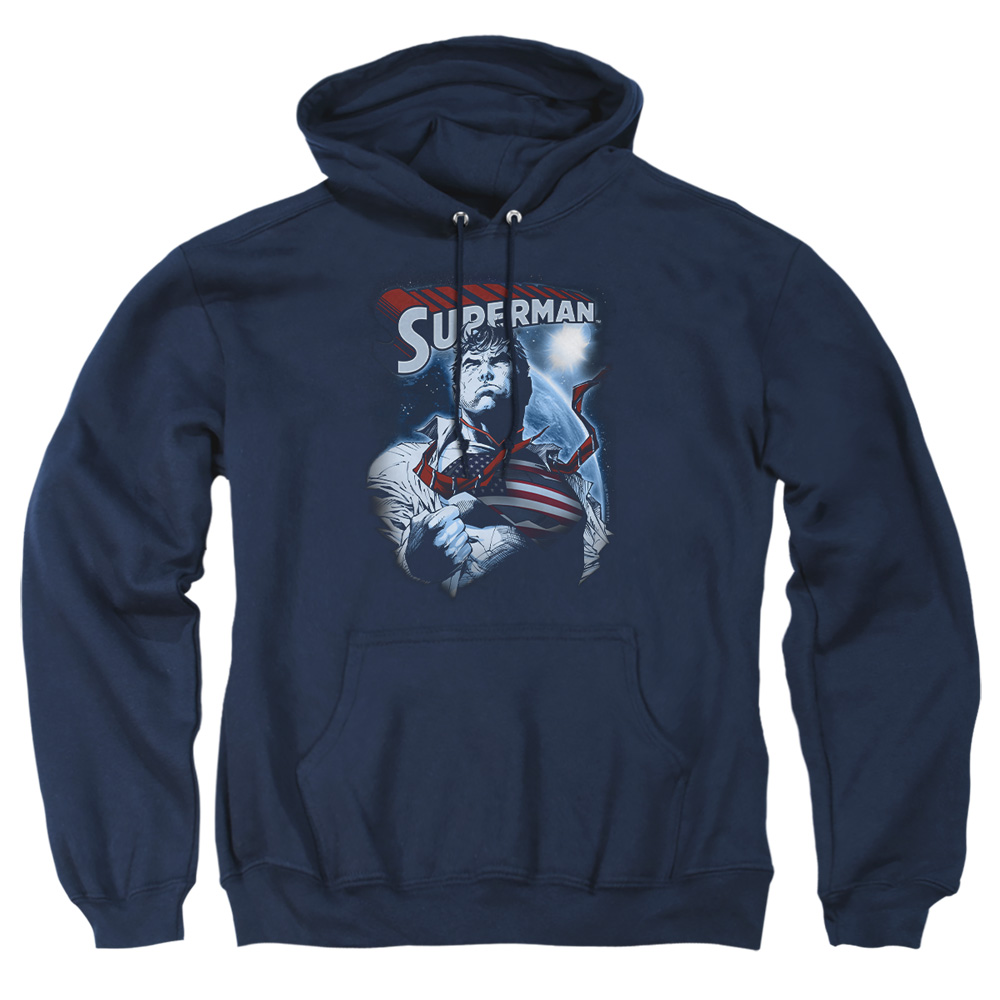 SM2502-AFTH-6 Superman Honor & Protect Adult Pullover Hoodie, Navy - 3X