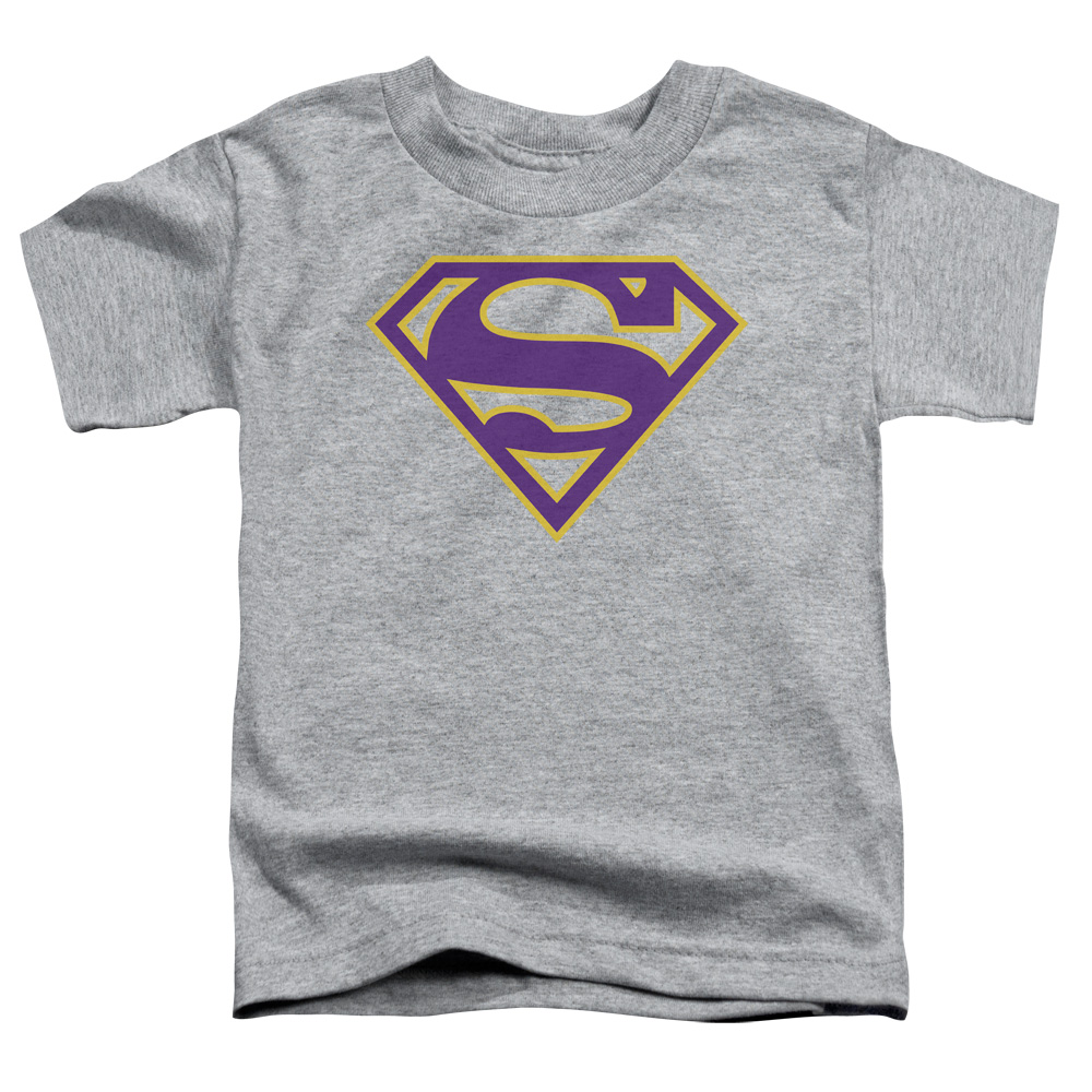 SM1479-TT-2 Superman Purple & Gold Shield Toddler Short Sleeve T-Shirt, Athletic Heather - Medium 3T