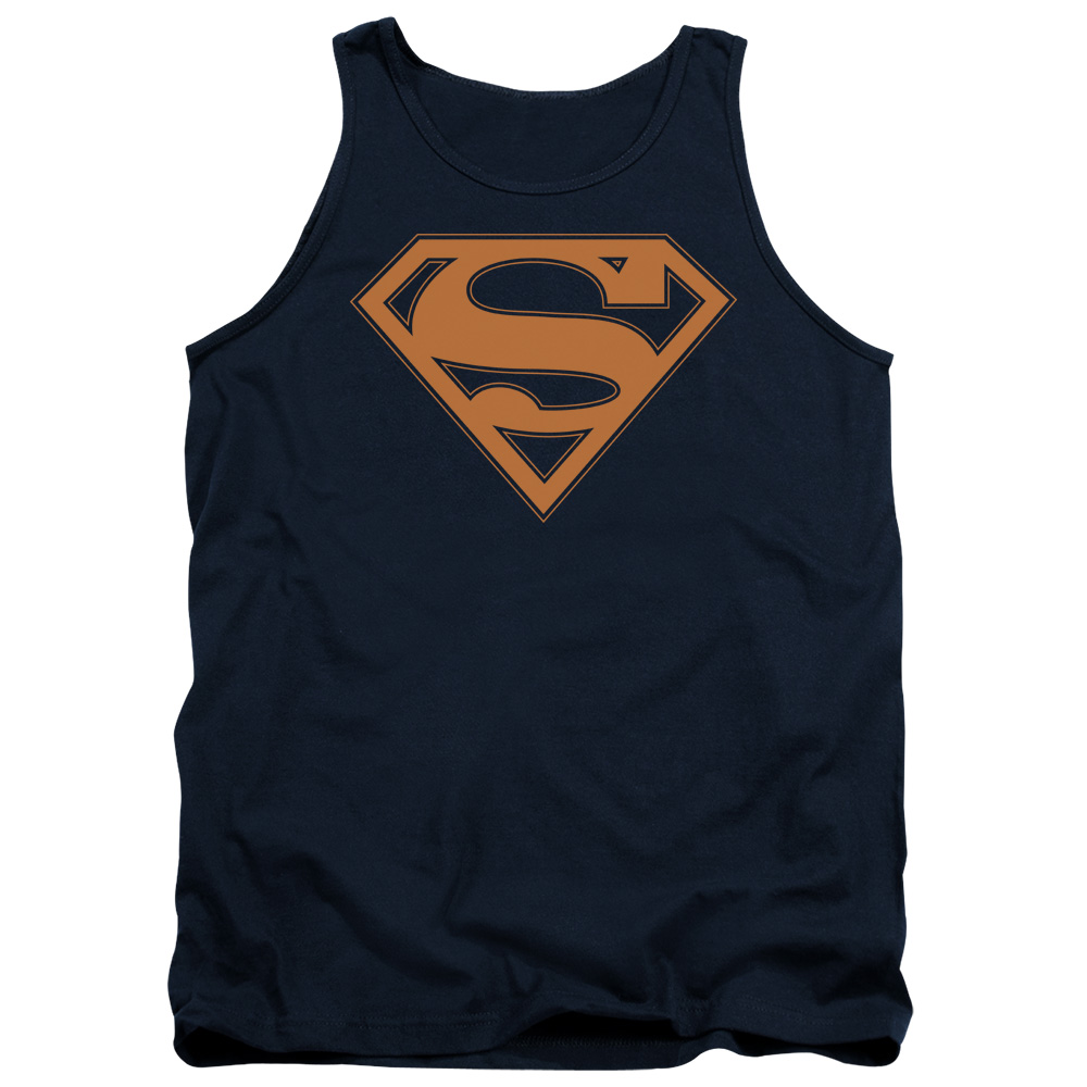SM1480B-TK-4 Superman Navy & Orange Shield Adult Tank Top, Navy - Extra Large