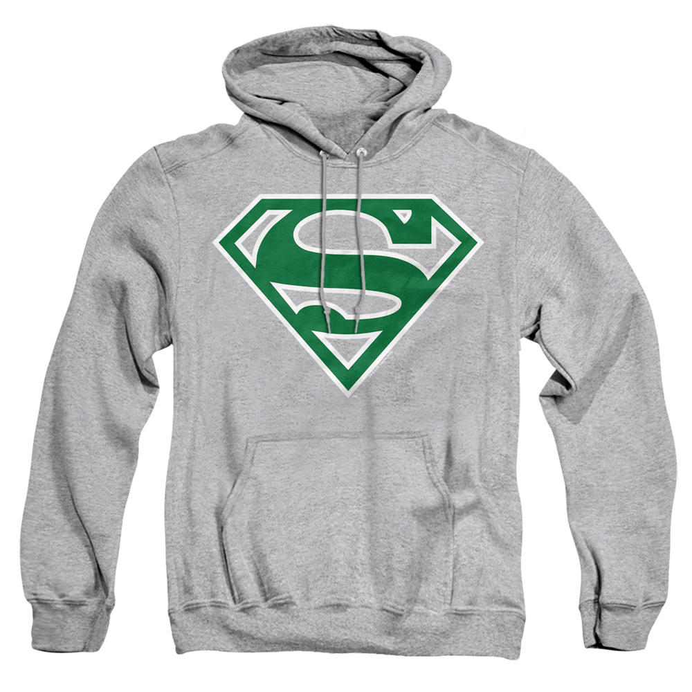 SM1484-AFTH-6 Superman Green & White Shield Adult Pullover Hoodie, Athletic Heather - 3X