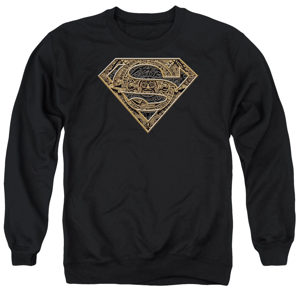 SM1485-AS-2 Superman Aztec Shield Adult Crewneck Sweatshirt, Black - Medium