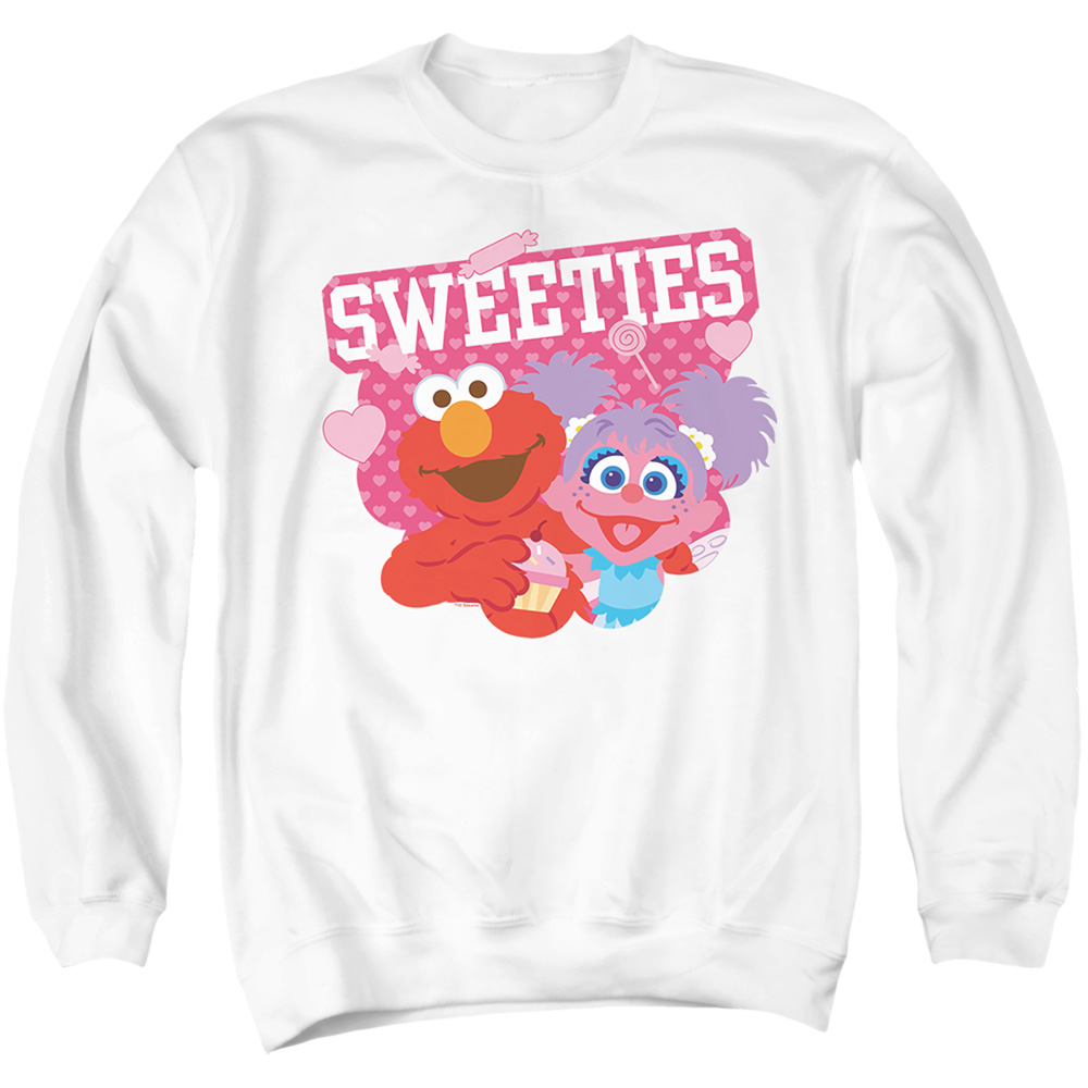 SST10110TVAL-AS-3 Sesame Street Valentines Day Sweeties Elmo & Abby Adult Crewneck Sweatshirt, White - Large