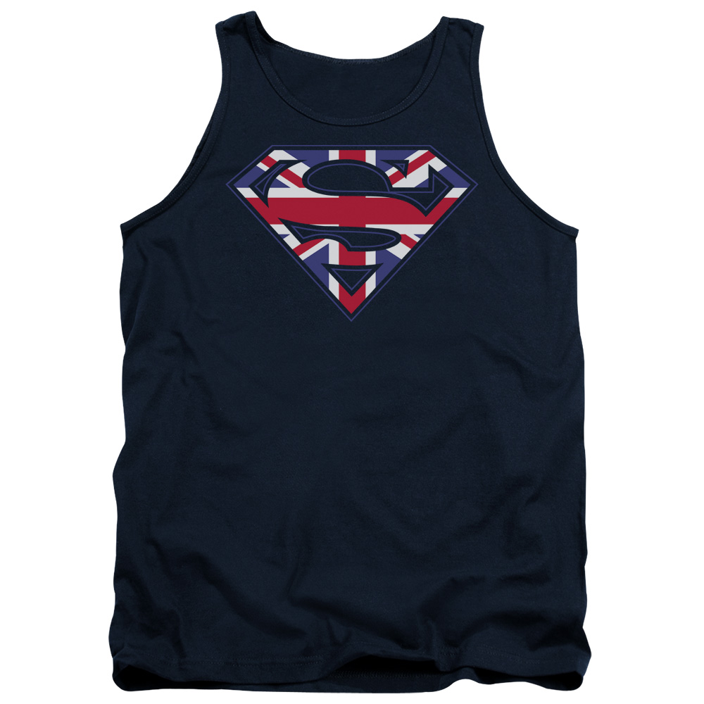 SM1565-TK-2 Superman Great Britian Shield Adult Tank Top, Navy - Medium