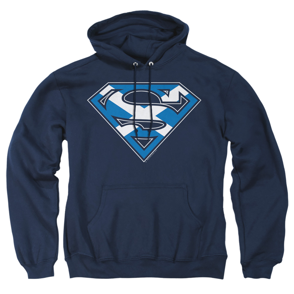 SM1570-AFTH-5 Superman Scottish Shield Adult Pullover Hoodie, Navy - 2X