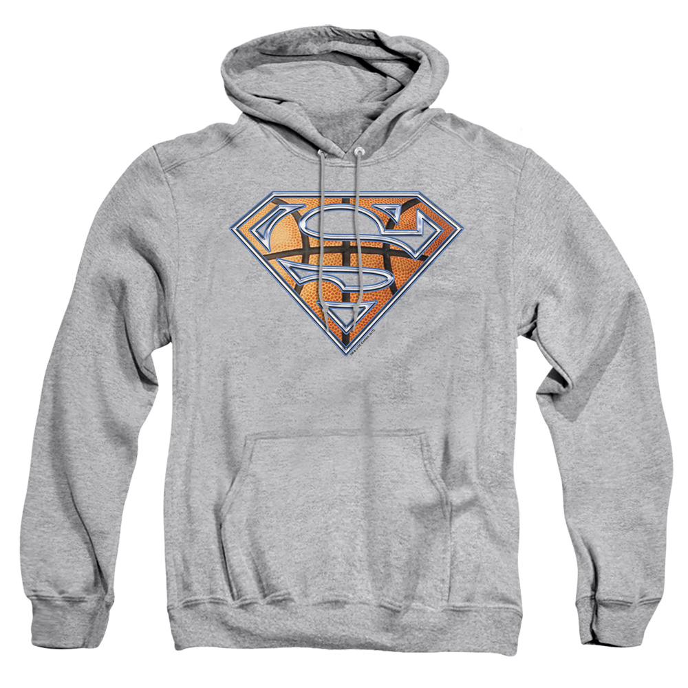 SM1455-AFTH-2 Superman Basketball Shield Adult Pullover Hoodie, Athletic Heather - Medium