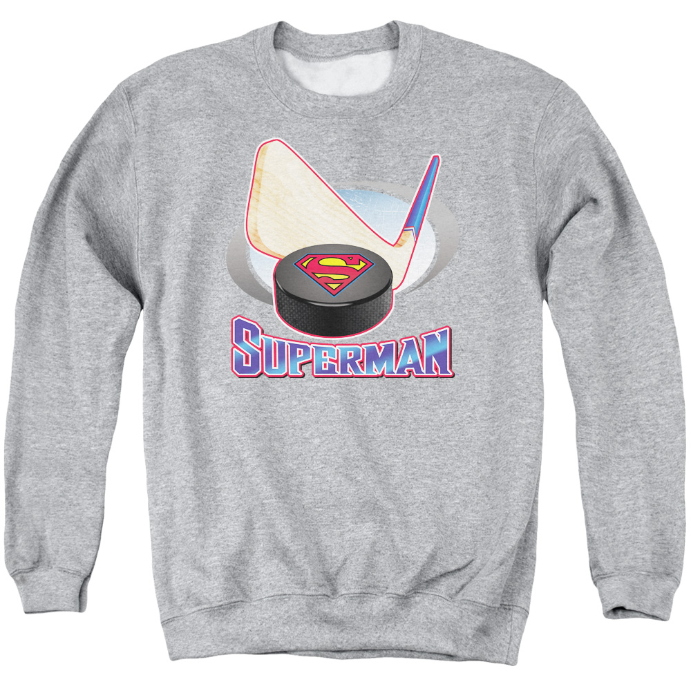 SM1460-AS-1 Superman Hockey Stick Adult Crewneck Sweatshirt, Athletic Heather - Small