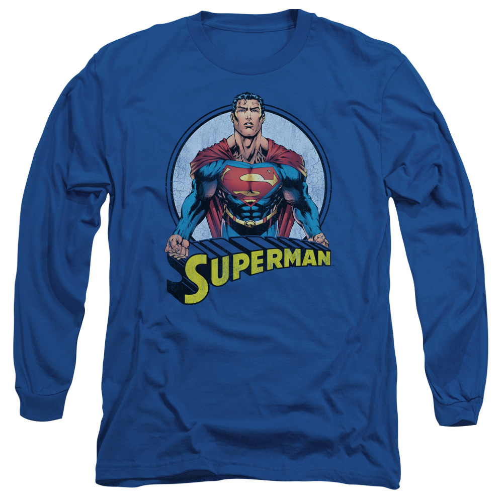 SM1798-AL-2 Superman Flying High Again Adult Long Sleeve T-Shirt, Royal - Medium