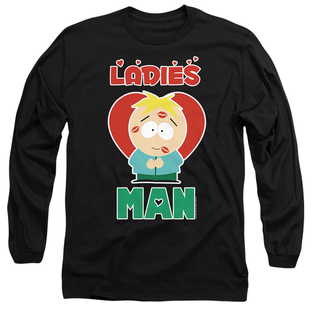 STHPK10012TVAL-AL-3 South Park Valentines Day Butters Ladies Man Adult Long Sleeve T-Shirt, Black - Large