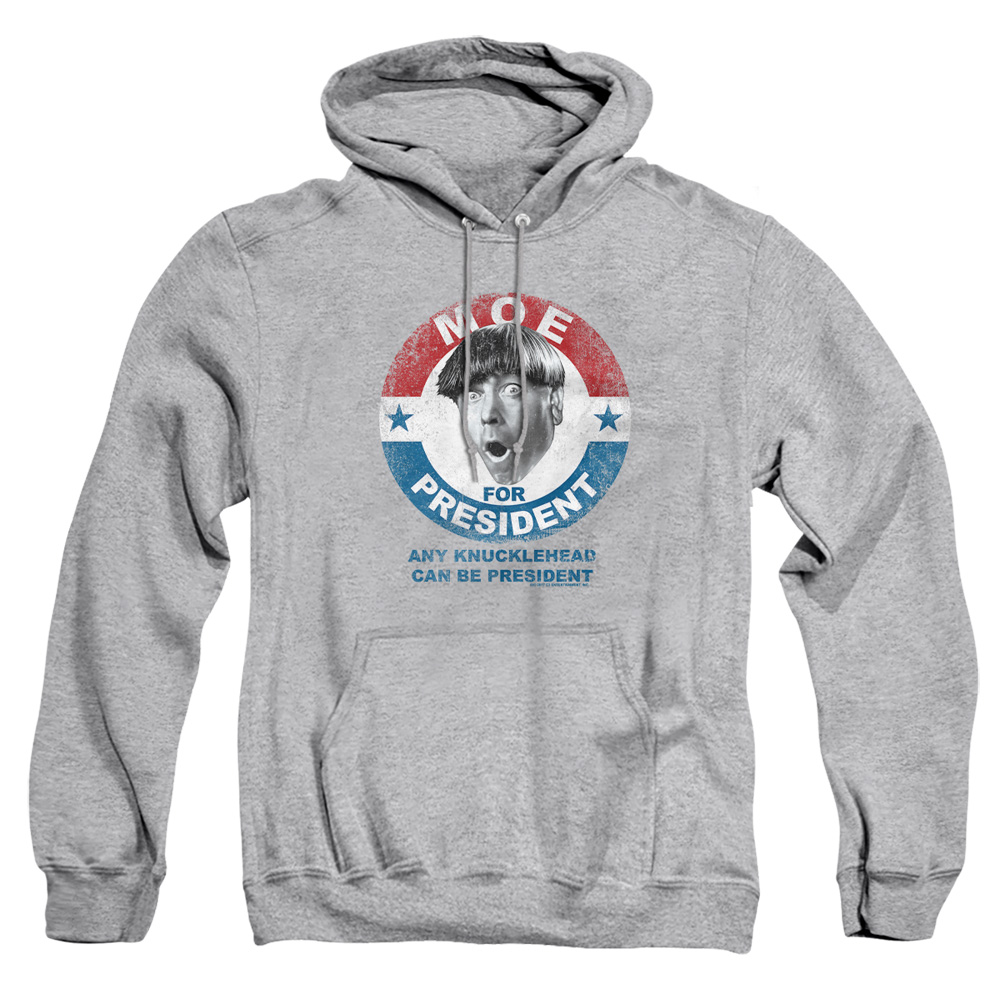 TTS140-AFTH-4 Three Stooges Moe for President Adult Pullover Hoodie, Athletic Heather - Extra Large
