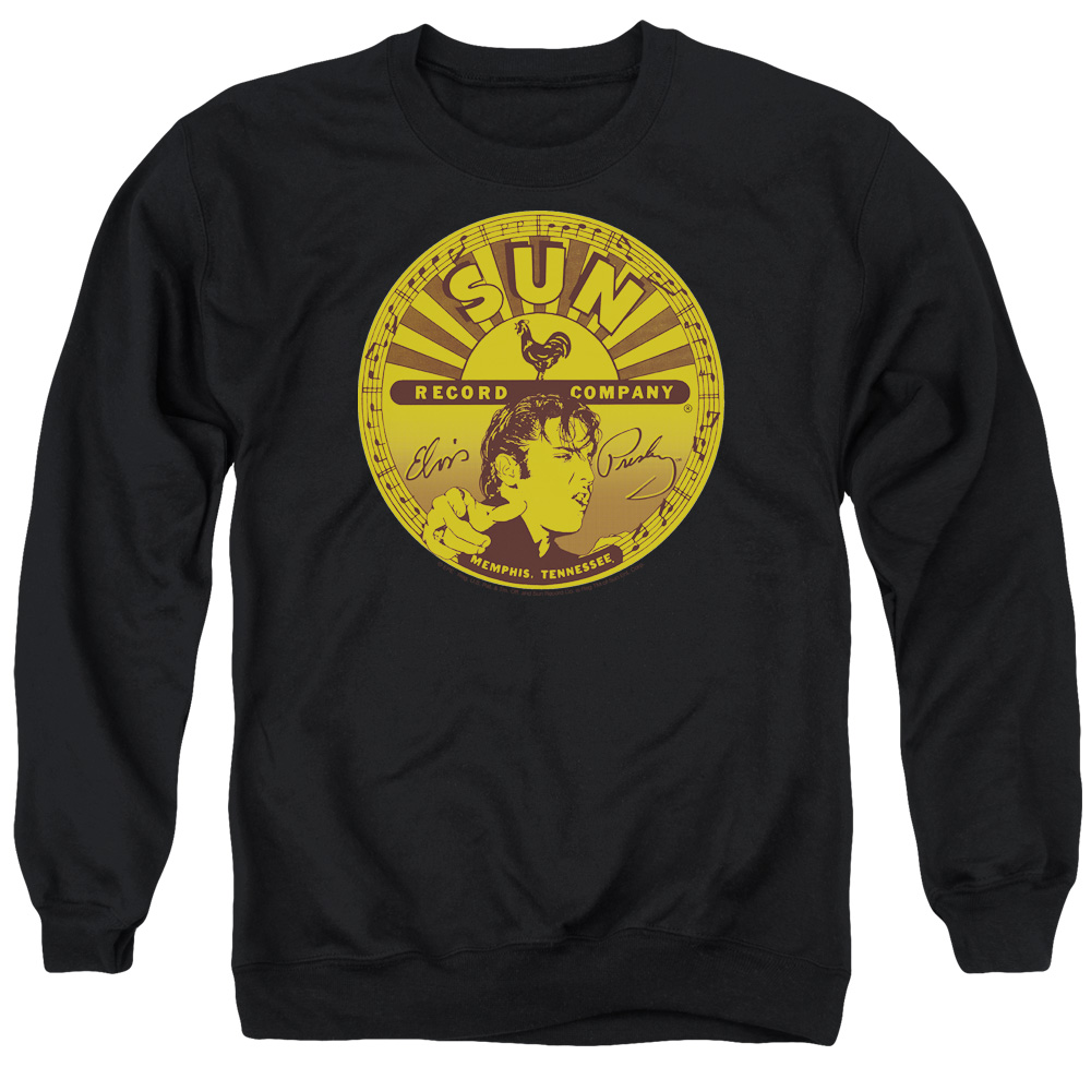 SUN100B-AS-2 Sun Elvis Full Label Adult Crewneck Sweatshirt, Black - Medium