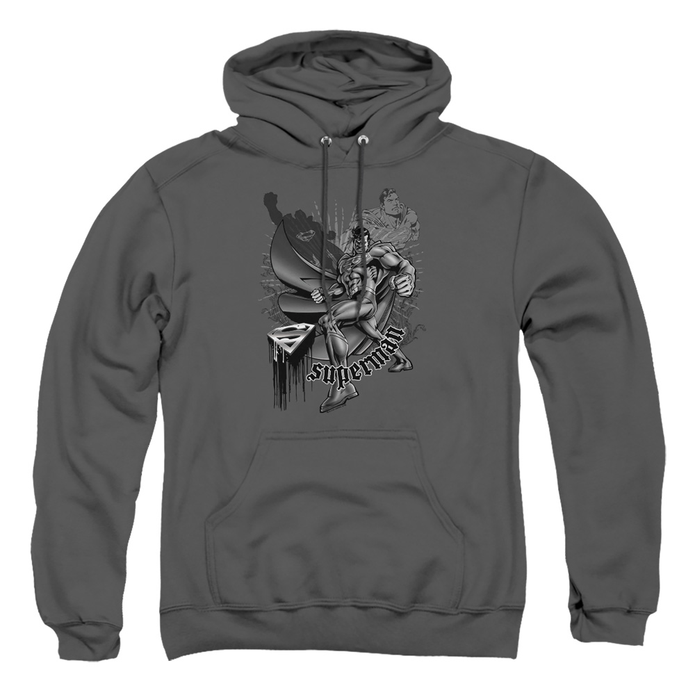 SM1722-AFTH-5 Superman Fight & Flight Adult Pullover Hoodie, Charcoal - 2X