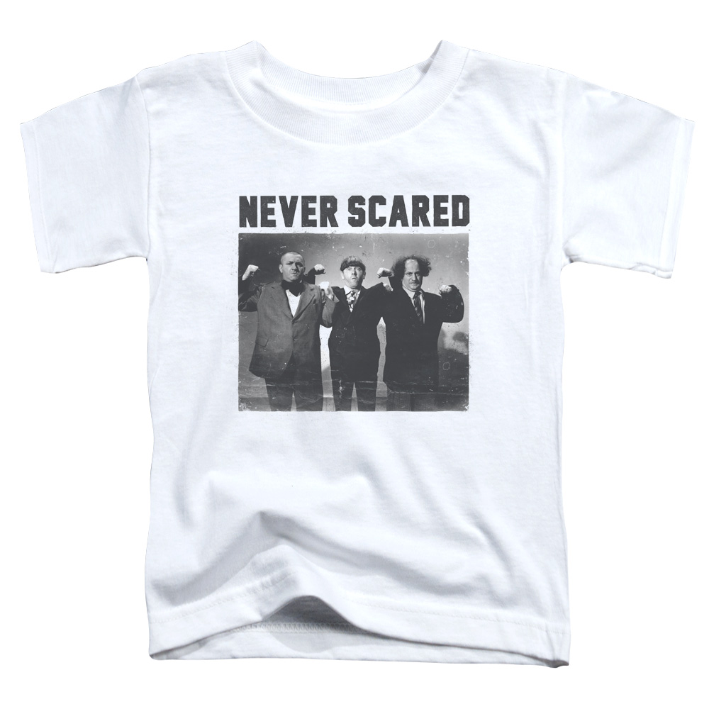 TTS151-TT-3 Three Stooges Never Scared Toddler Short Sleeve T-Shirt, White - Large 4T