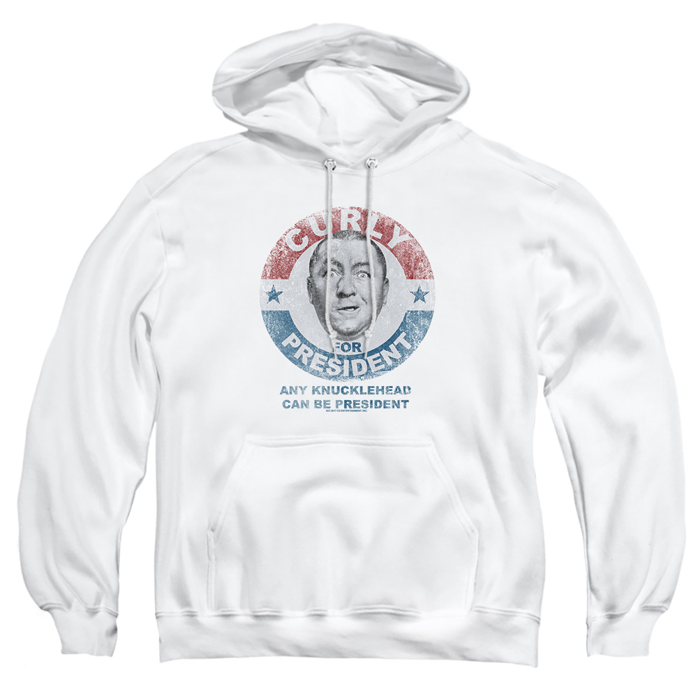 TTS116D-AFTH-4 Three Stooges Curly for President Adult Pullover Hoodie, White - Extra Large