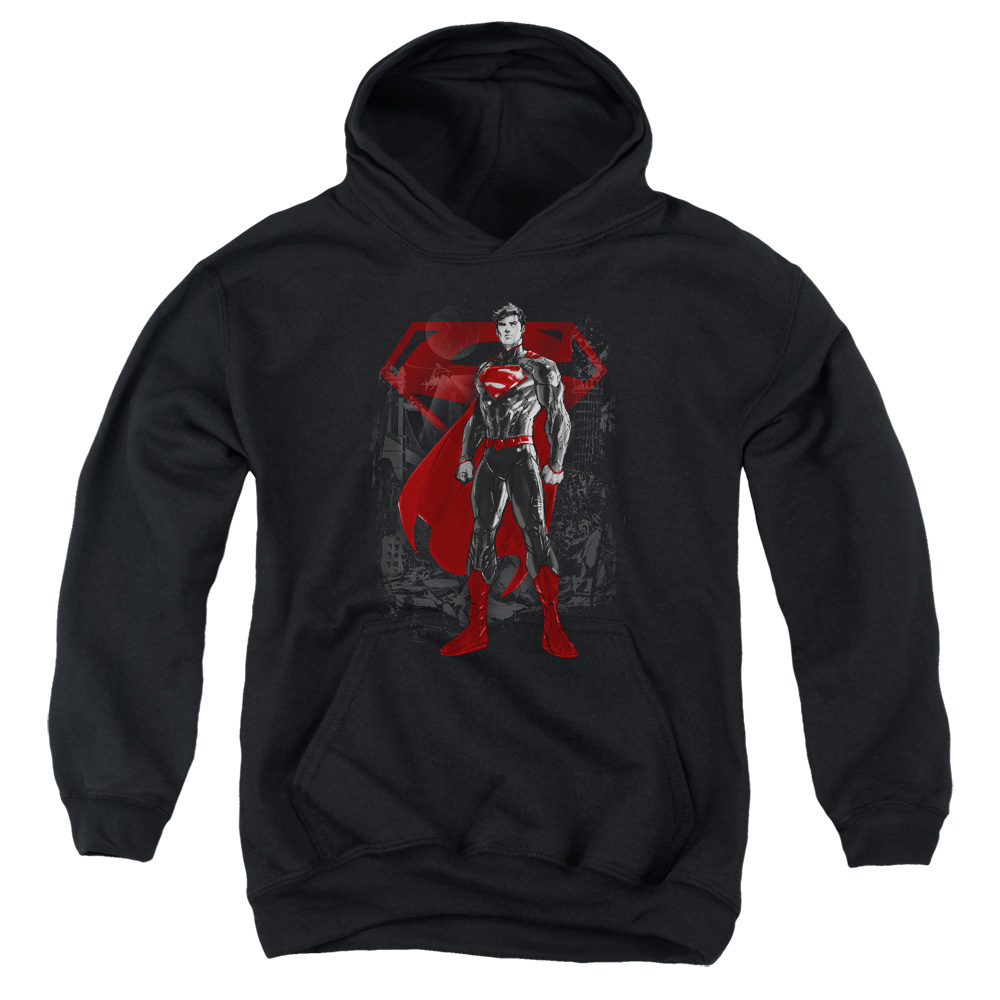 SM1992-YFTH-1 Superman Aftermath Youth Hooded Sweatshirt, Black - Small