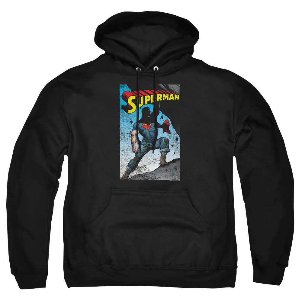 SM2371-AFTH-7 Superman Alternate Adult Pullover Hoodie, Black - 4X
