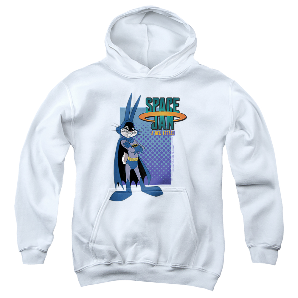 WBM1617-YFTH-4 Space Jam 2 Bugs Batman Youth Hooded Sweatshirt, White - Extra Large
