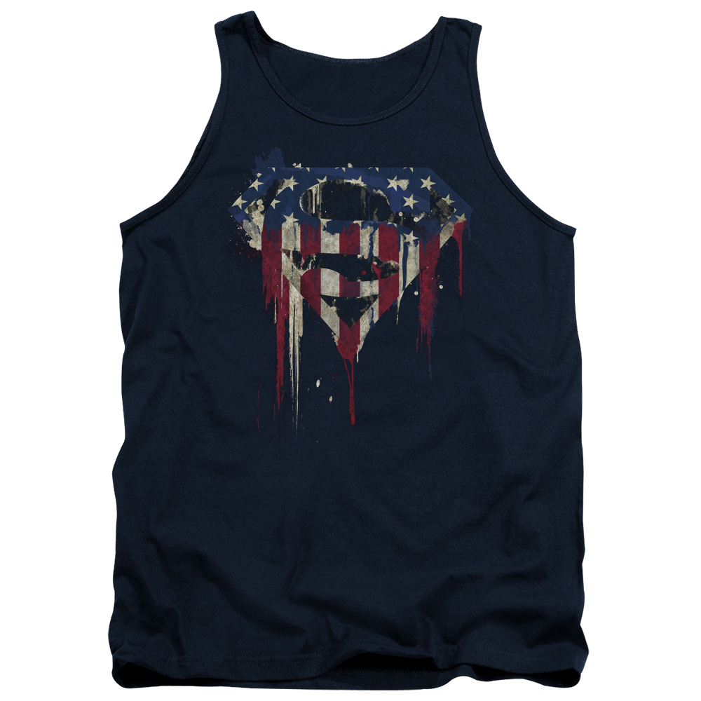 SM2369B-TK-4 Superman Bleeding Shield Adult Tank Top, Navy - Extra Large