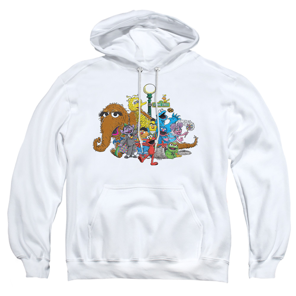 SST318-AFTH-3 Sesame Street Group Light Adult Pullover Hoodie, White - Large