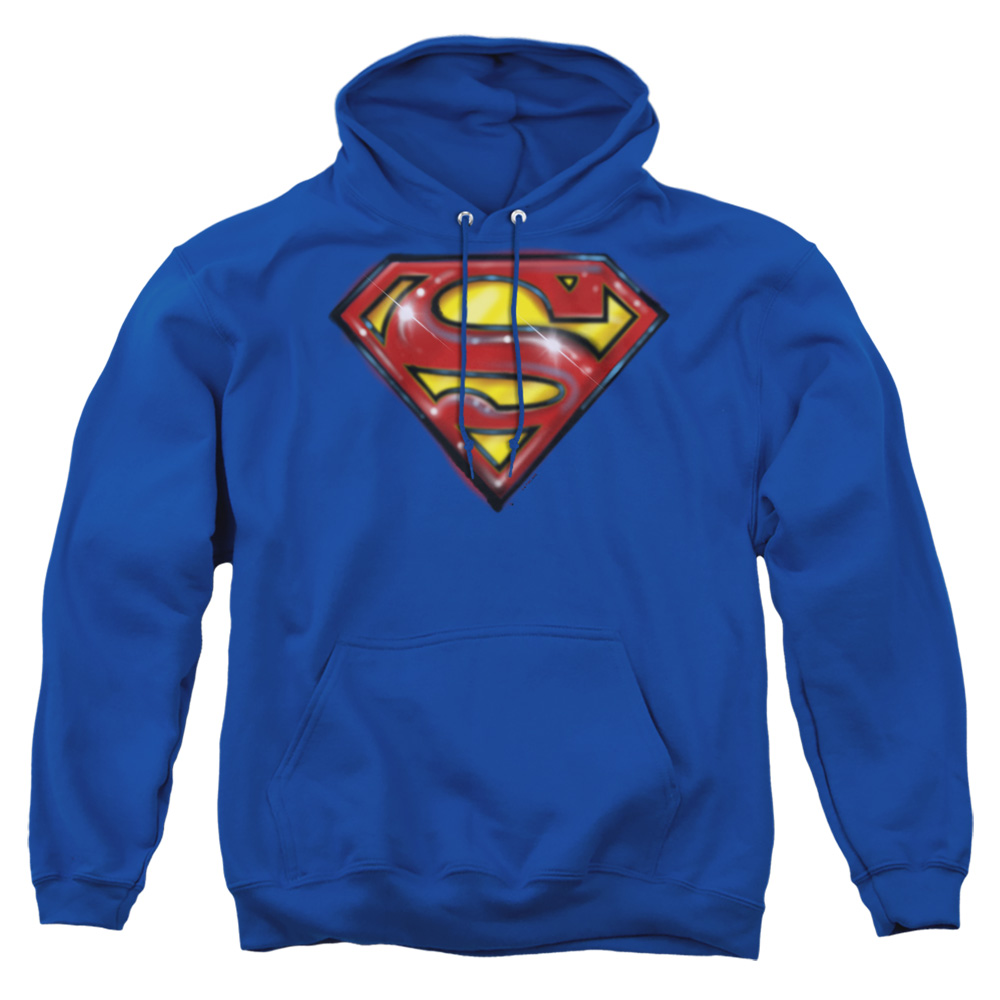 SM2801-AFTH-2 Superman Airbrush Logo Adult Pullover Hoodie, Royal - Medium