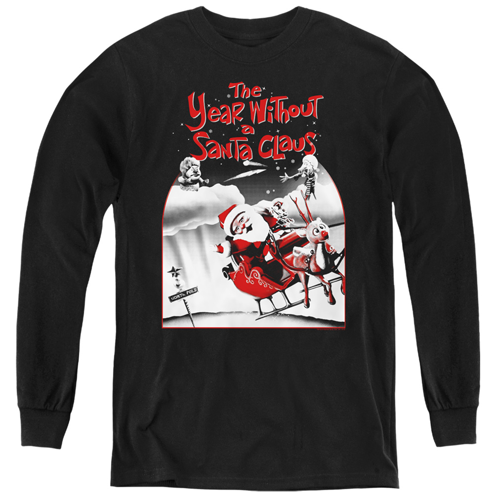 WBT710B-YL-2 The Year Without A Santa Claus Poster Long Sleeve Youth T-Shirt, Black - Medium