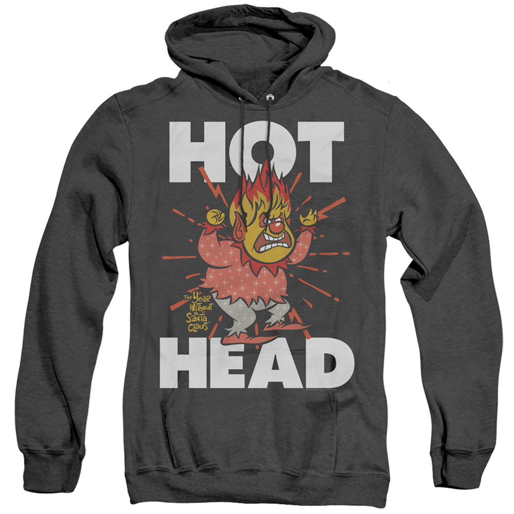 WBT713-AHH-5 The Year Without A Santa Claus Hot Head Adult Heather Hoodie, Black - 2X