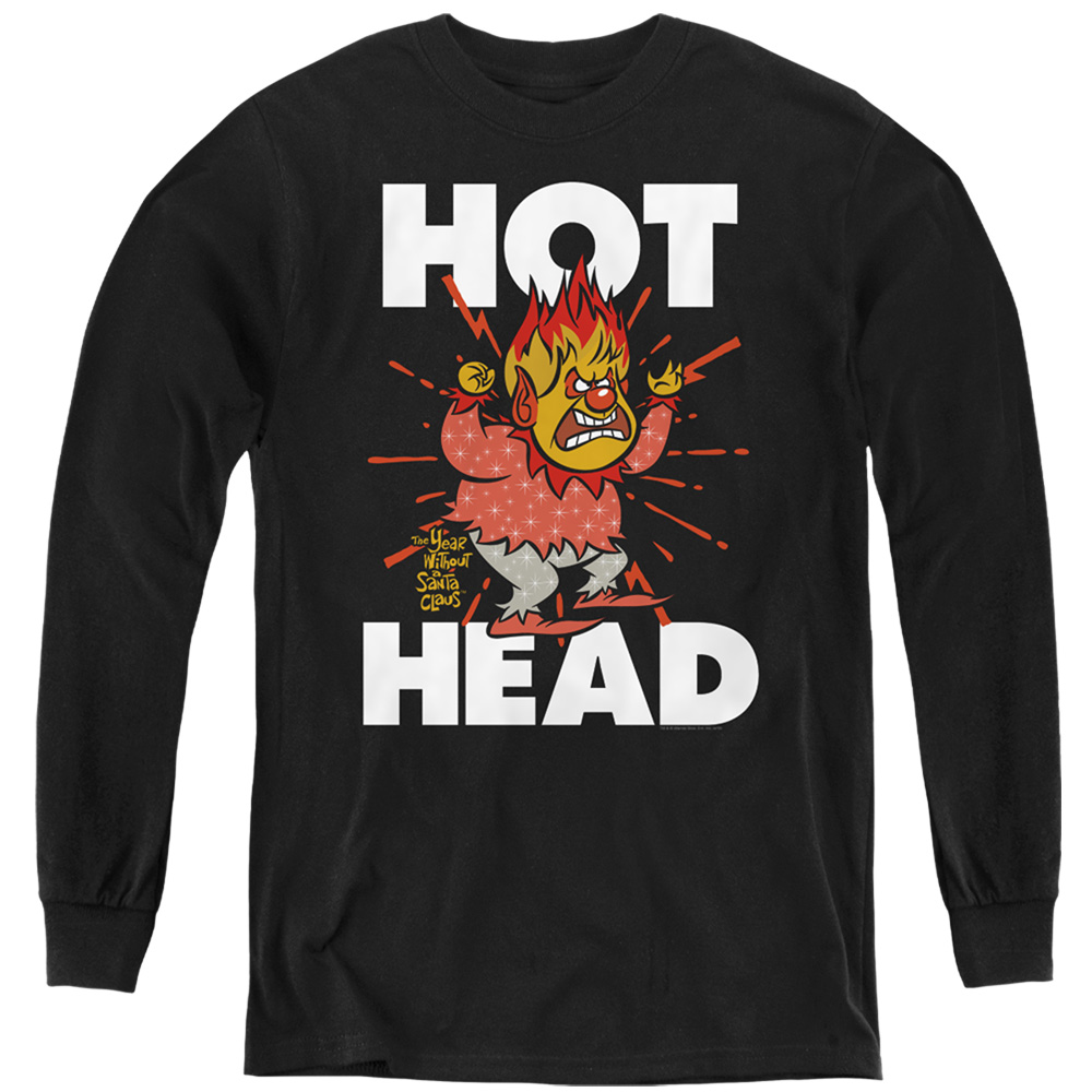 WBT713-YL-3 The Year Without A Santa Claus Hot Head Long Sleeve Youth T-Shirt, Black - Large