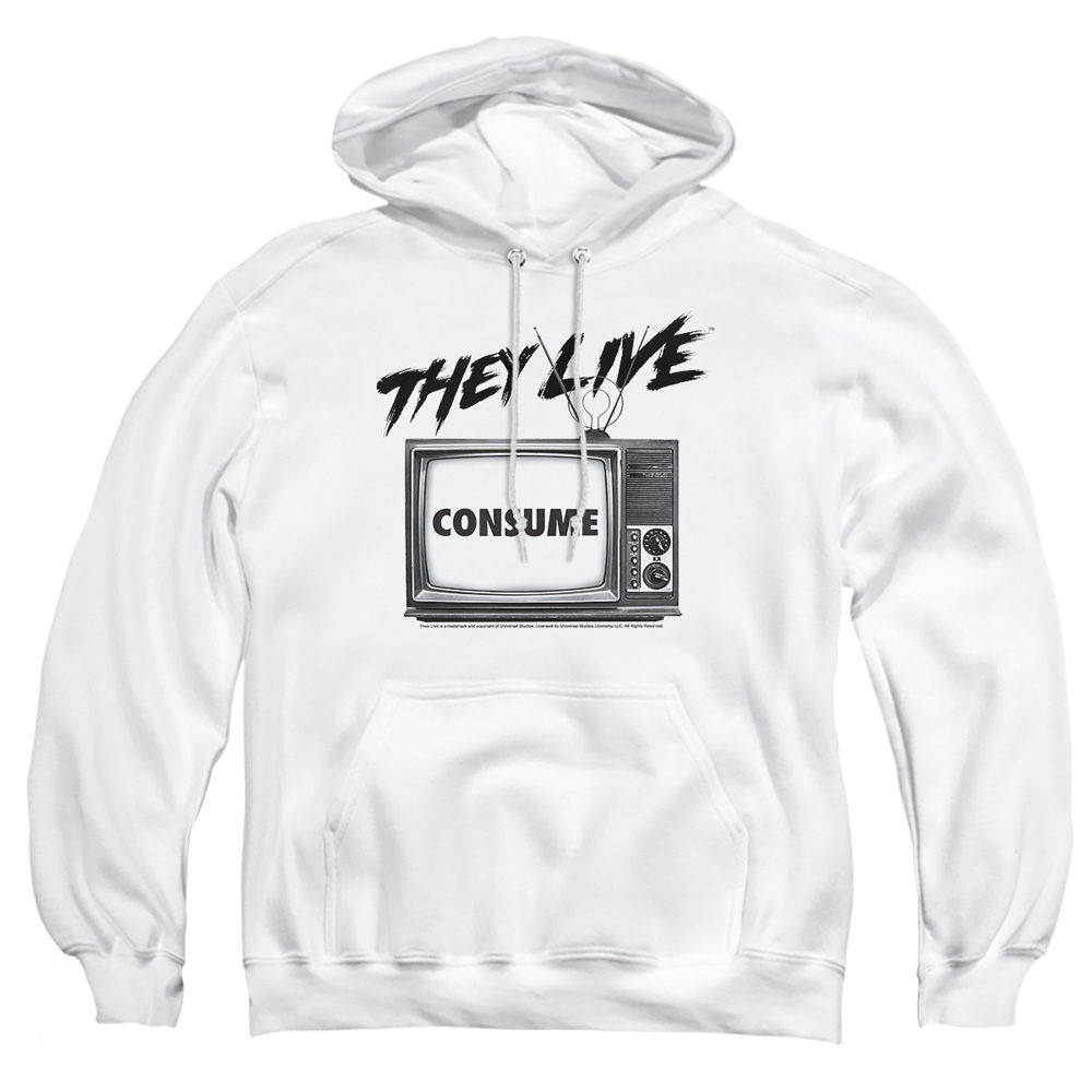 UNI609-AFTH-1 They Live Consume Adult Pullover Hoodie, White - Small