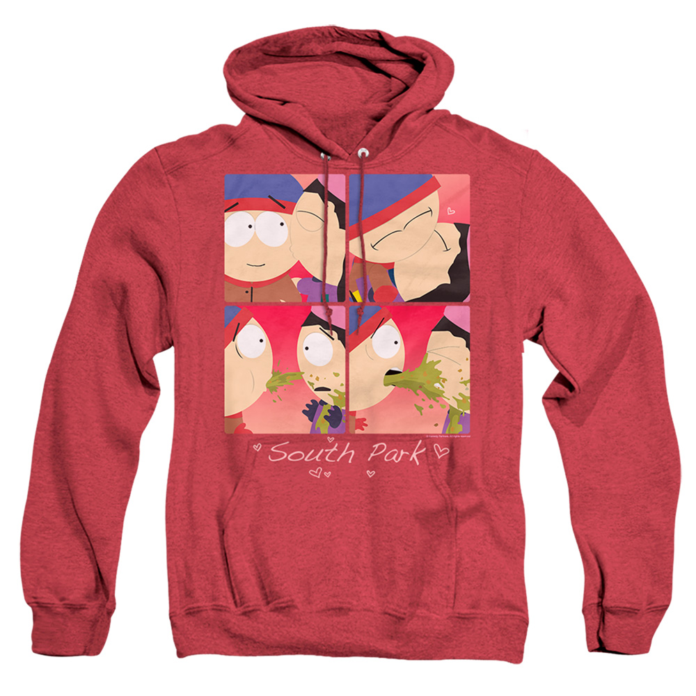 STHPK214-AHH-3 South Park Valentines Day Kyle & Wendy Squares Adult Heather Hoodie, Red - Large