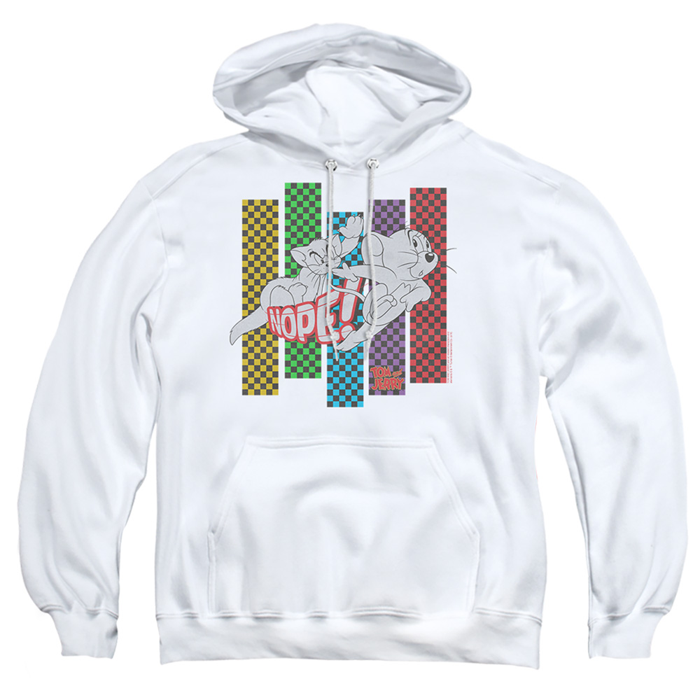 HNB194-AFTH-6 Tom & Jerry Cat & Mouse Nope Adult Pullover Hoodie, White - 3X