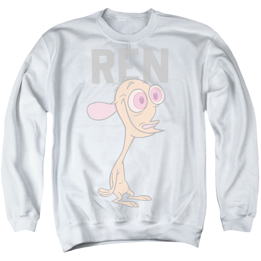 NICK519-AS-2 Ren & Stimpy Collegiate Adult Crewneck Sweatshirt, White - Medium