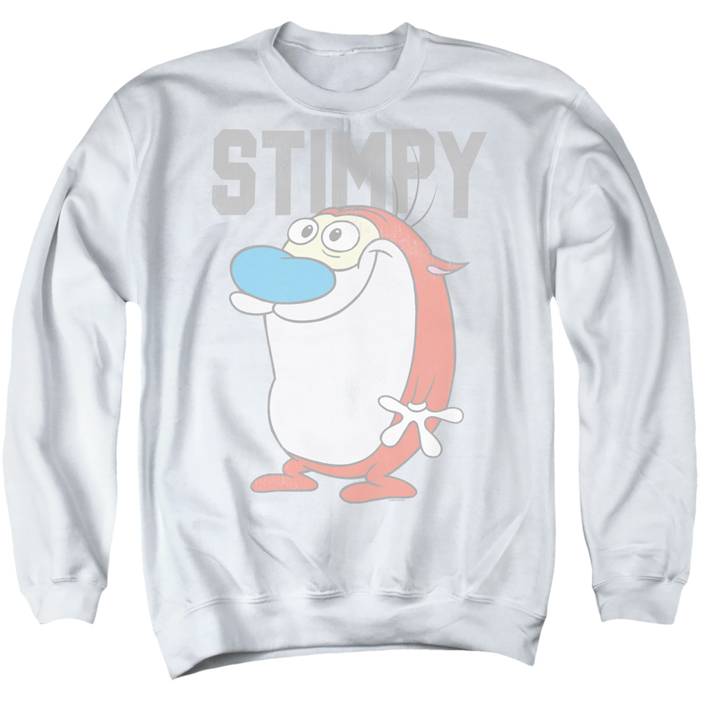 NICK520-AS-2 Ren & Stimpy Collegiate Adult Crewneck Sweatshirt, White - Medium