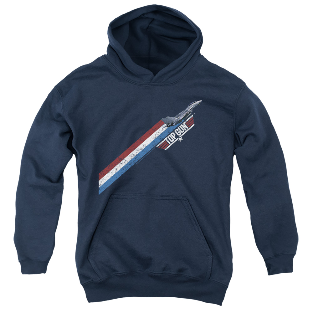 PAR664-YFTH-2 Top Gun Stripes Youth Hooded Sweatshirt, Navy - Medium