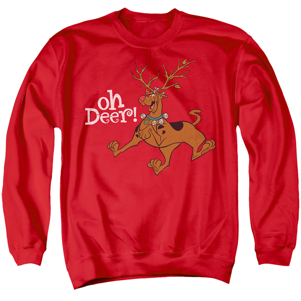 SD10014T-AS-5 Scooby-Doo Christmas Oh Deer Scooby Rudolph Adult Crewneck Sweatshirt, Red - 2X