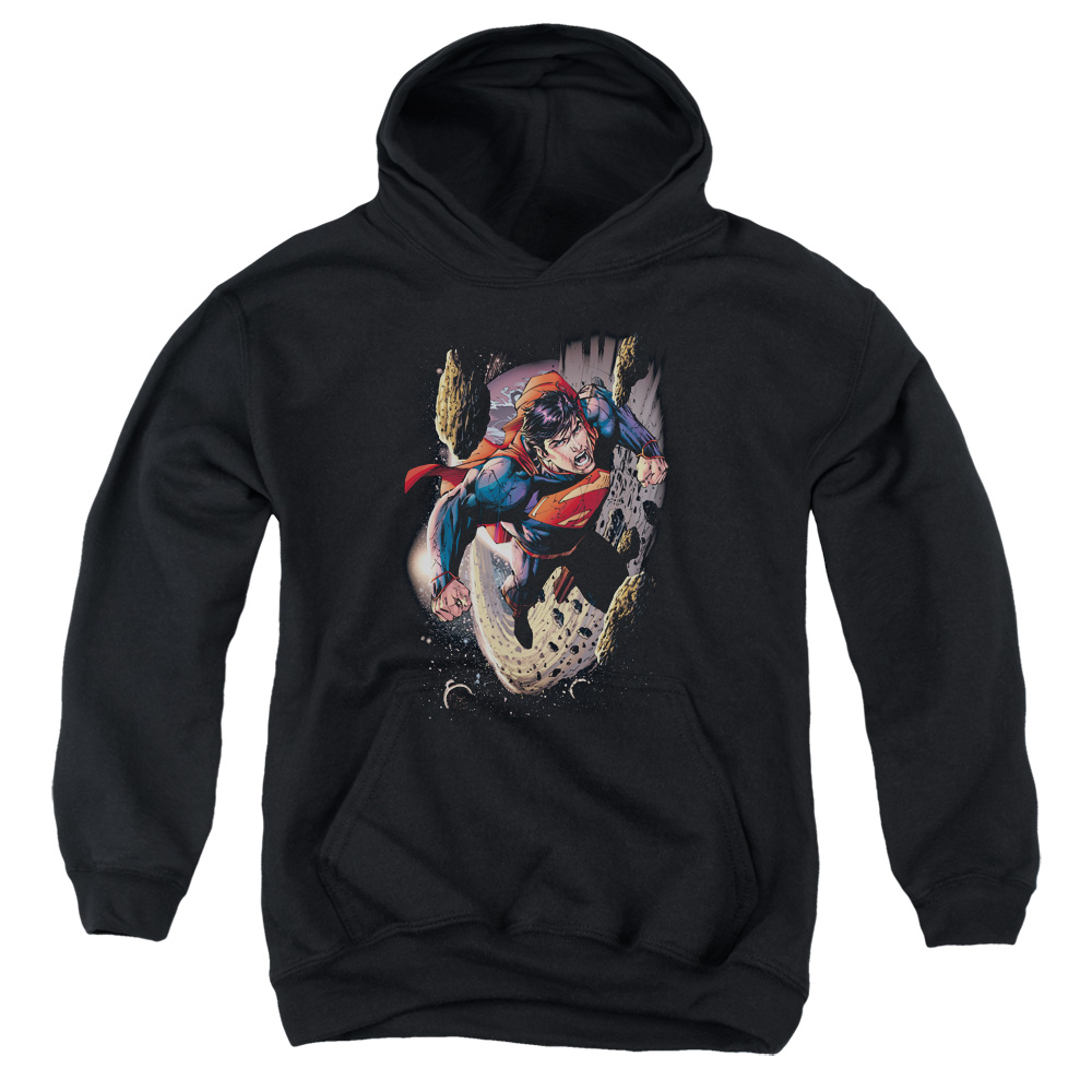 SM2287-YFTH-3 Superman Orbit Youth Hooded Sweatshirt, Black - Large