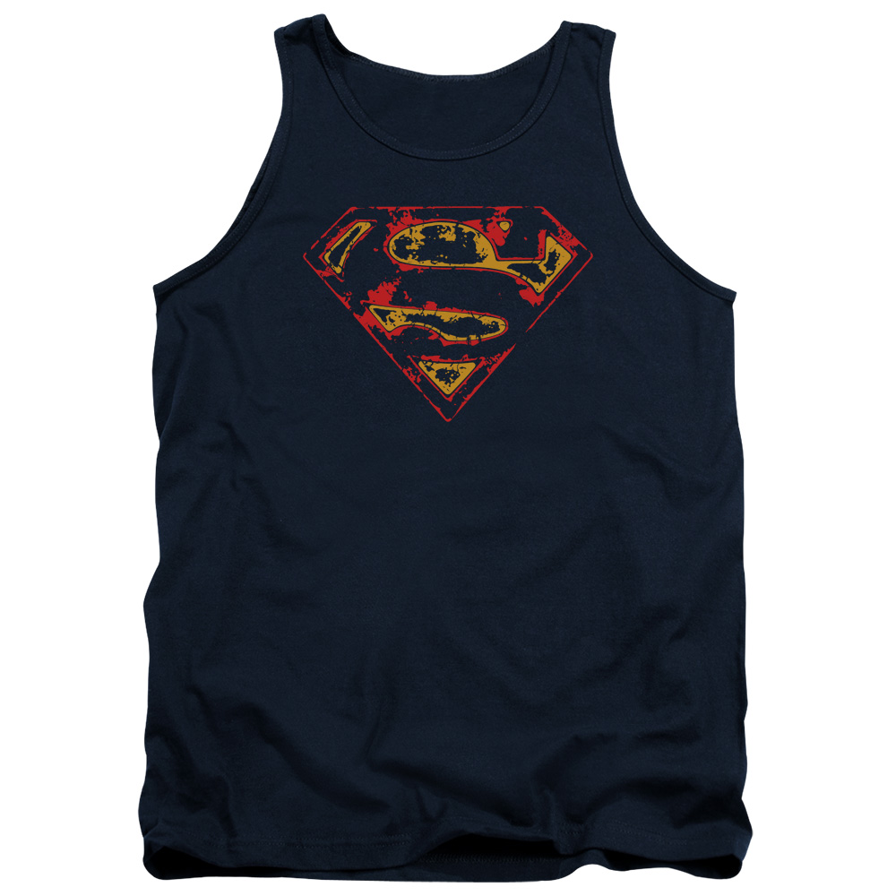 SM2327-TK-3 Superman Super Distressed Adult Tank Top, Navy - Large