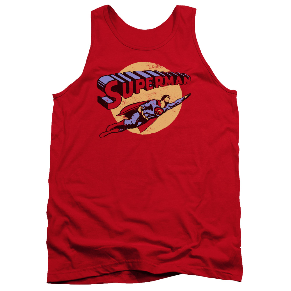 SM2329-TK-2 Superman Fly By Adult Tank Top, Red - Medium