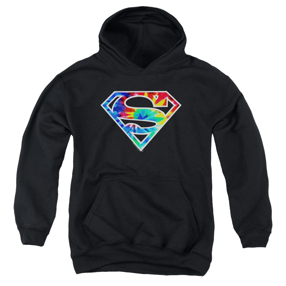 SM2480-YFTH-3 Superman Tie Dye Logo Youth Hooded Sweatshirt, Black - Large