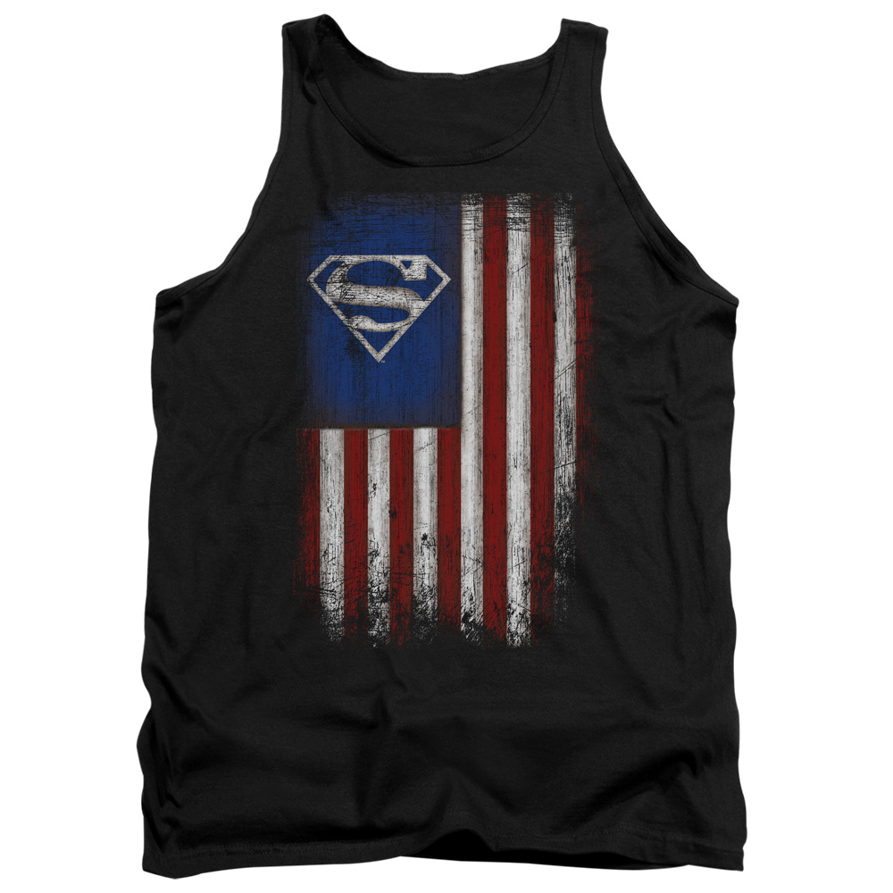SM2501-TK-4 Superman Old Glory Shield Adult Tank Top, Black - Extra Large