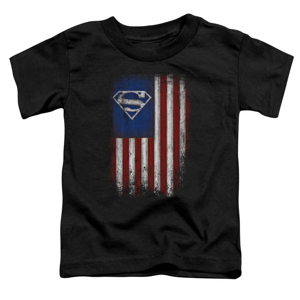 SM2501-TT-2 Superman Old Glory Shield Toddler Short Sleeve T-Shirt, Black - Medium 3T